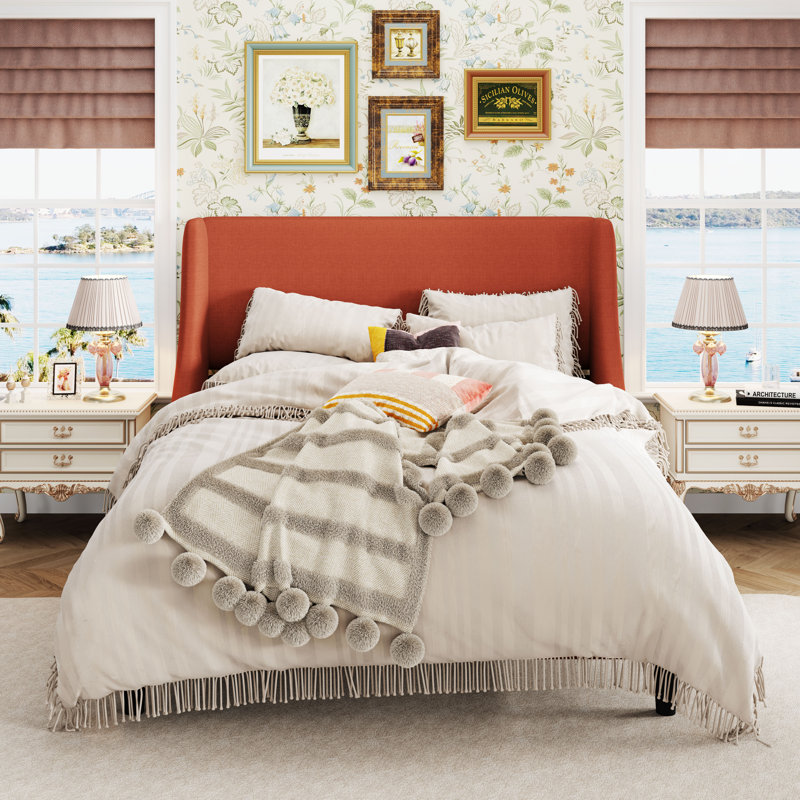 Mullican Upholstered Low Profile Platform Bed Wade Logan Color Orange Size King